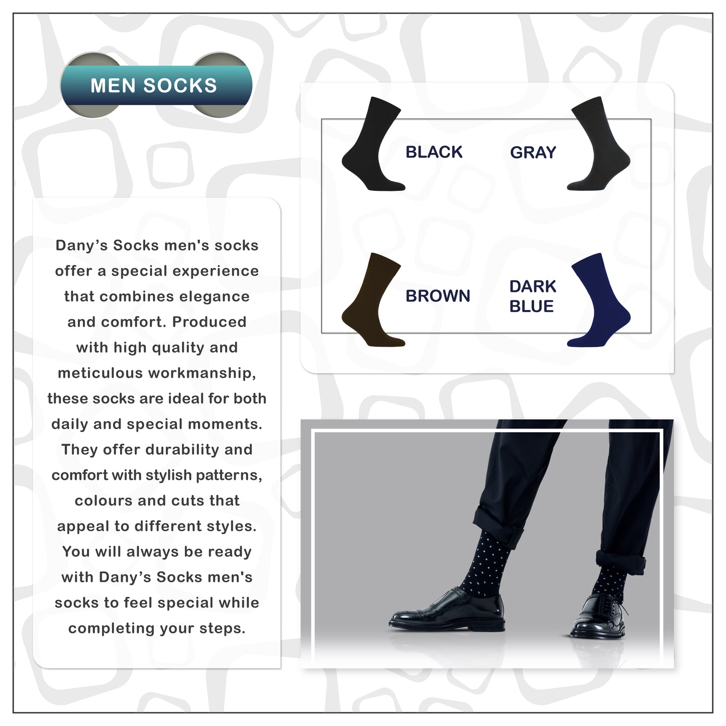 Dany's Socks Men's Dress Socks (4 Pairs), Premium Cotton, Size 8-12